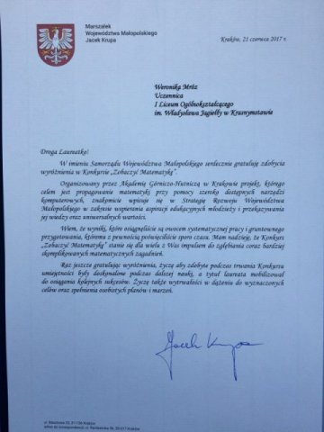 Weronika Mróz – laureatką konkursu Zobaczyć matematykę!!!